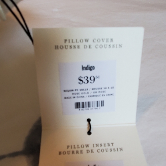 Two Indigo Accent Pillow Covers Rose Gold Sequins - Picture 7 of 8